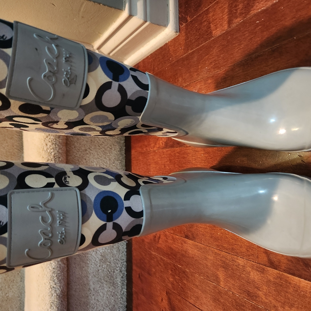 Coach Gray and Black Patterned Rain Boots